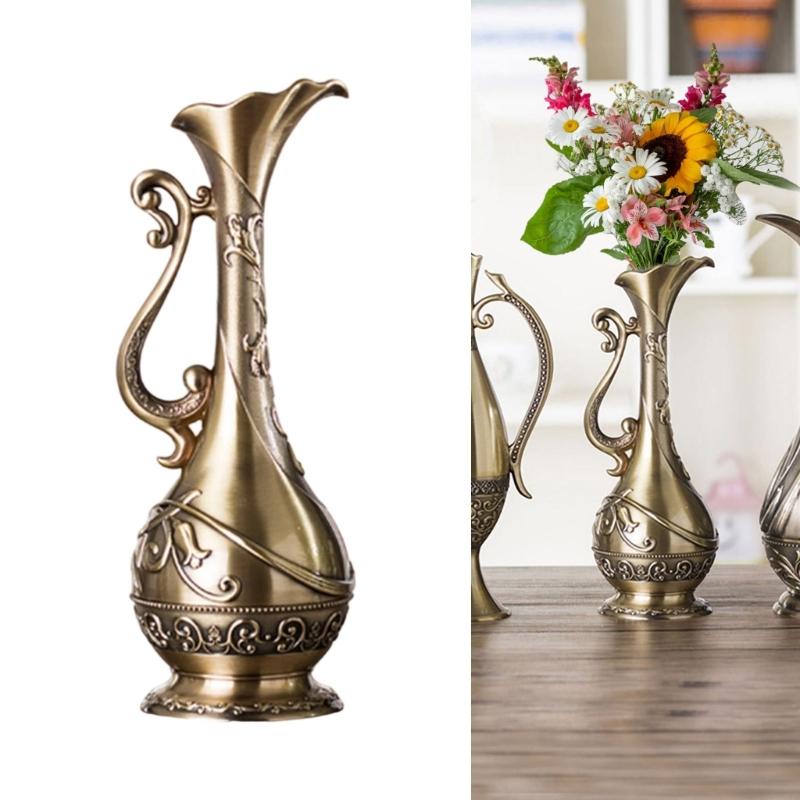 Textured Geometric Vintage Bronze Metal Vases For Living Room Table Centerpieces Display Flower Arrangements Container