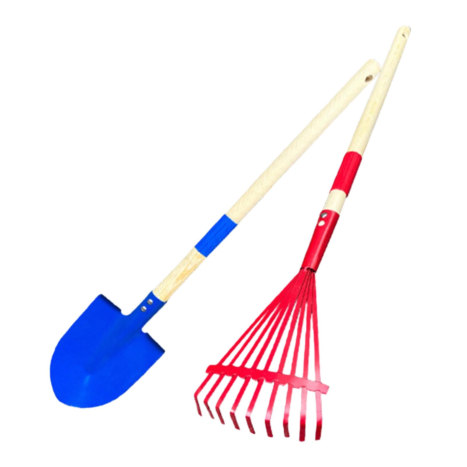 Kids Gardening Tool Set With Detachable Rakes Shovel Heads Natural Wood Gardening Tool For Small Hands Storage Friendly