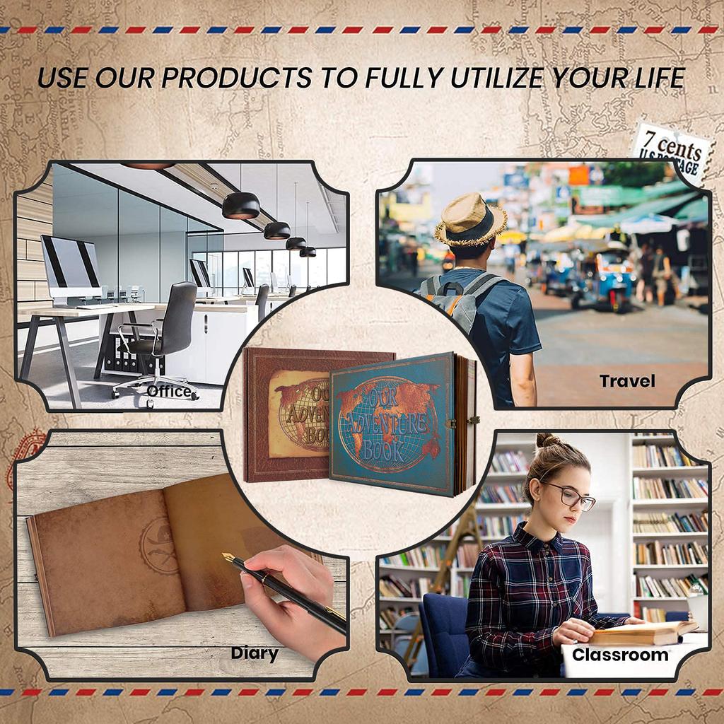 180Pages DIY Travel Photo Album Scrapbook Our Adventure Book Embossed Leather Retro Hard Cover Anniversary Album Creative Gift