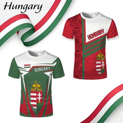 Hongarije Vlag T-shirt Heren Hongaars Nationaal Embleem 3D Print Voetbalshirt Zomer Ademend Sneldrogend Sport Casual Top