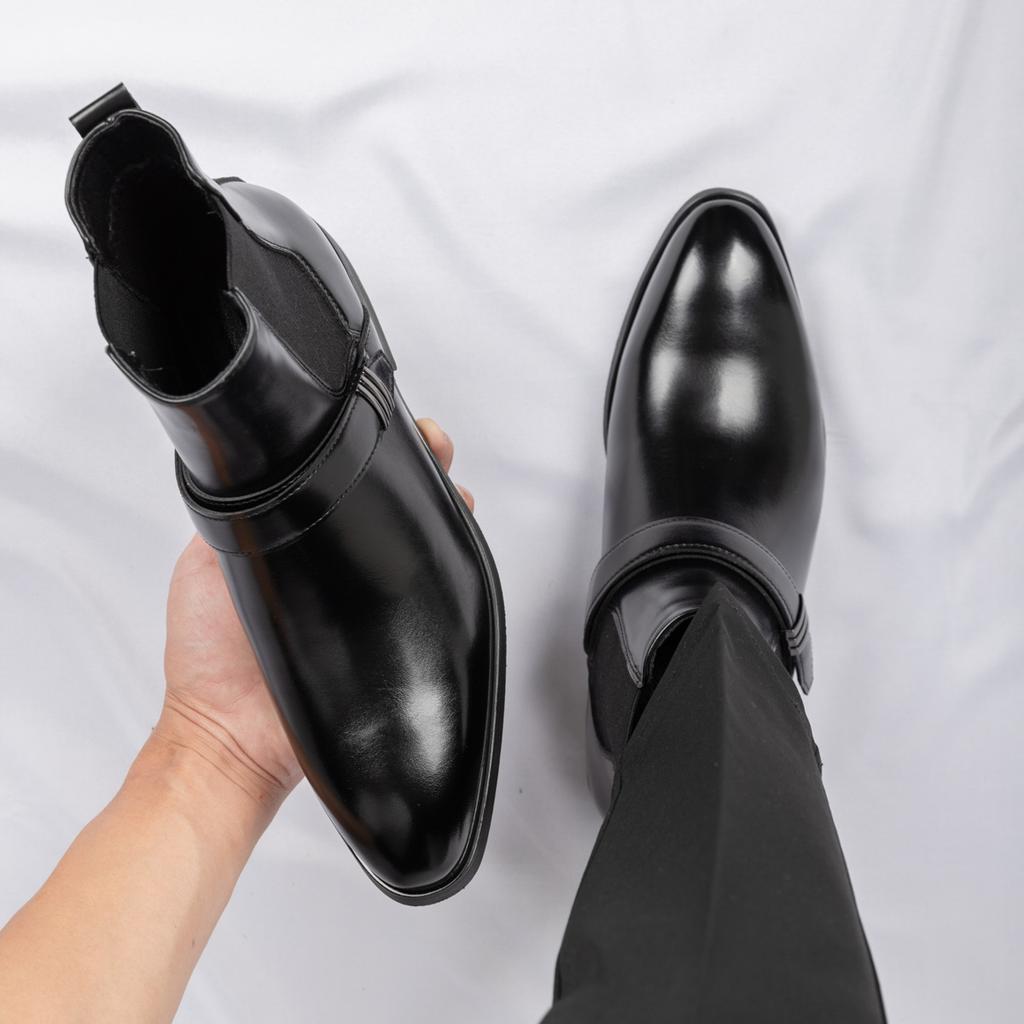 Fashion Male Leather Ankle Boots Leisure Walk Mens Chelsea Boots Business Dress Shoes New Luxury Brand Bota Handmade High Top Men Shoes