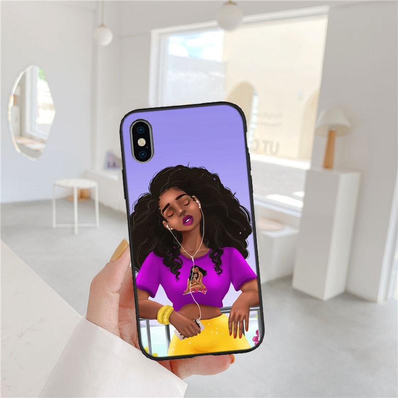 

CJ88 Poppin Black Girl Soft Shell Phone Case for iPhone SE X XS XR 11 16E 17 Pro Max Air 8 7 6 6s Plus iPhone17 Pro