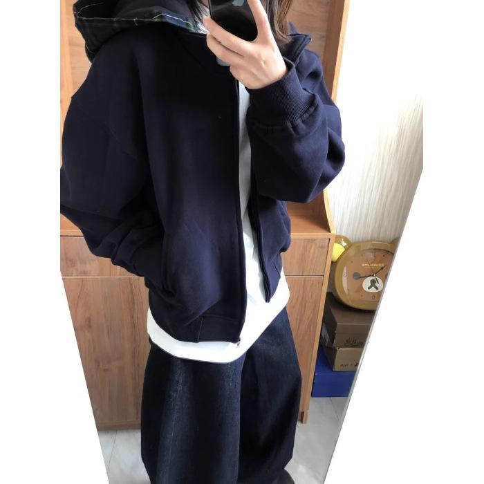 

Китайский хлопковый композитный молочный шелк #Американский ретро свитер женский весенне-осенний свободный повседневный сшивной клетчатый свитер с капюшоном M