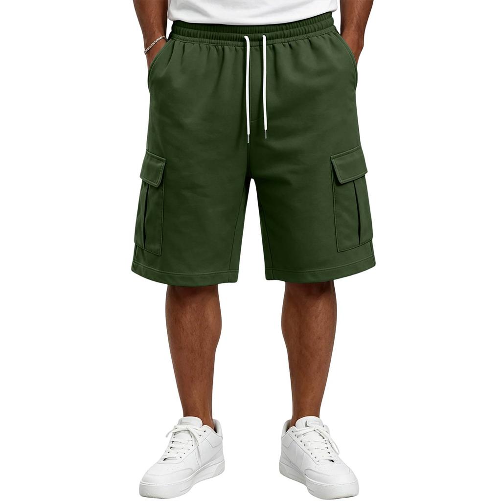 Herren Freizeithose mit Kordelzug und Cargotaschen Entspannte Passform Elastischer Bund Weicher Stoff Knielanges Design