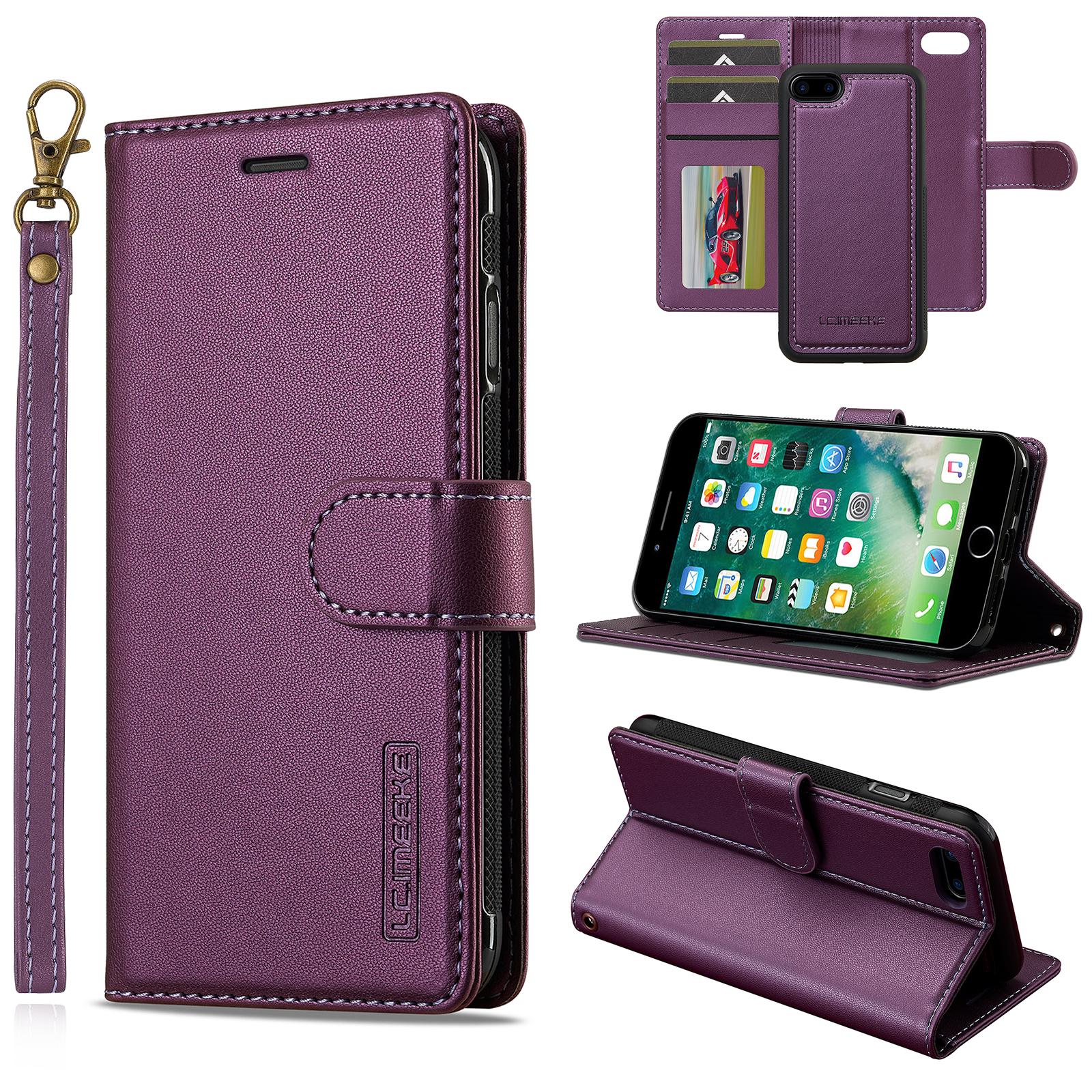 

LC.IMEEKE L2 Series for iPhone SE (2022)/SE (2020)/8/7 Case PU Leather Wallet Detachable Magnetic Phone Cover Purple