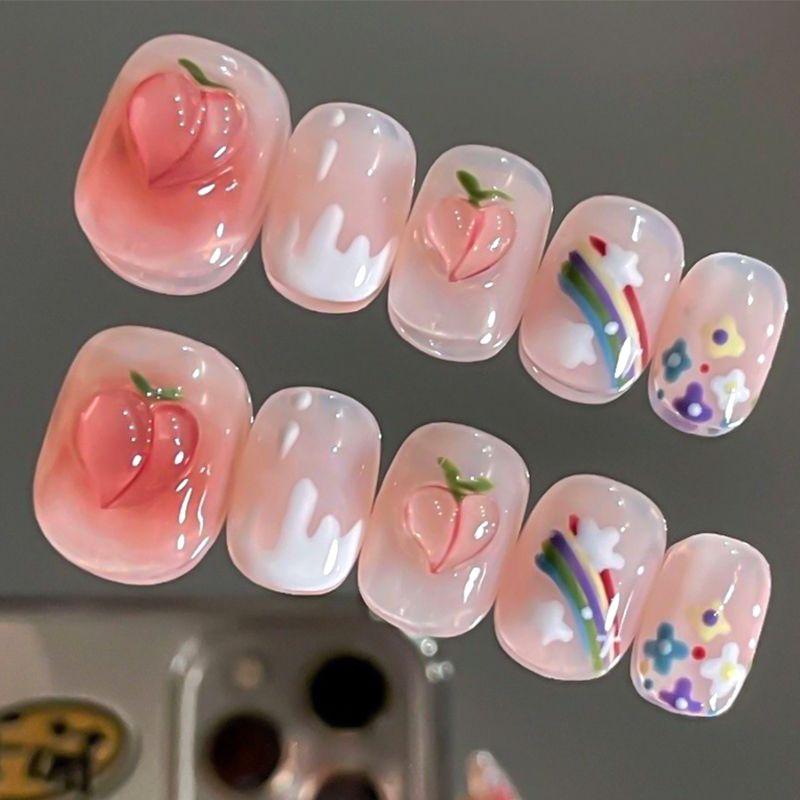 

Handmade Children Wear Nail New Girl Nail Patch Mother and Daughter Parent-Child Children Rainbow Peach Fake Nail Piece Special trumpet XS (over 12 years old)