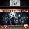 2D Door Curtain 1 Piece of Terrifying Halloween Garage Door Curtain - Polyester, with Zombie Ghost Faces and Pumpkin Lanterns