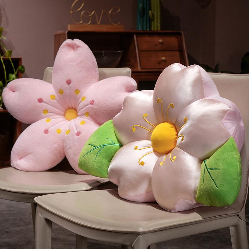 60x45cm Pink Sakura Plush Pillow Stuffed Flower Plant Seat Cushion Fantastic Throw Pillow Sofa Chair Indoor Decor Gift