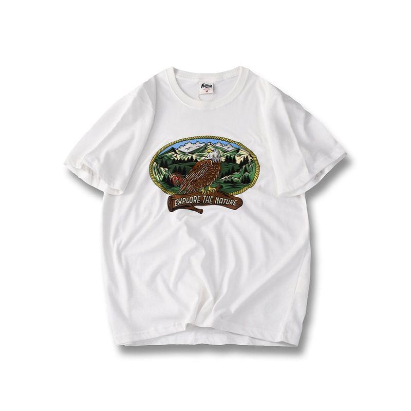 American Retro Print Pure Cotton Short-Sleeved T-shirt Men's Summer Trendy Bottoming Shirt Export Boys Cotton T-shirt