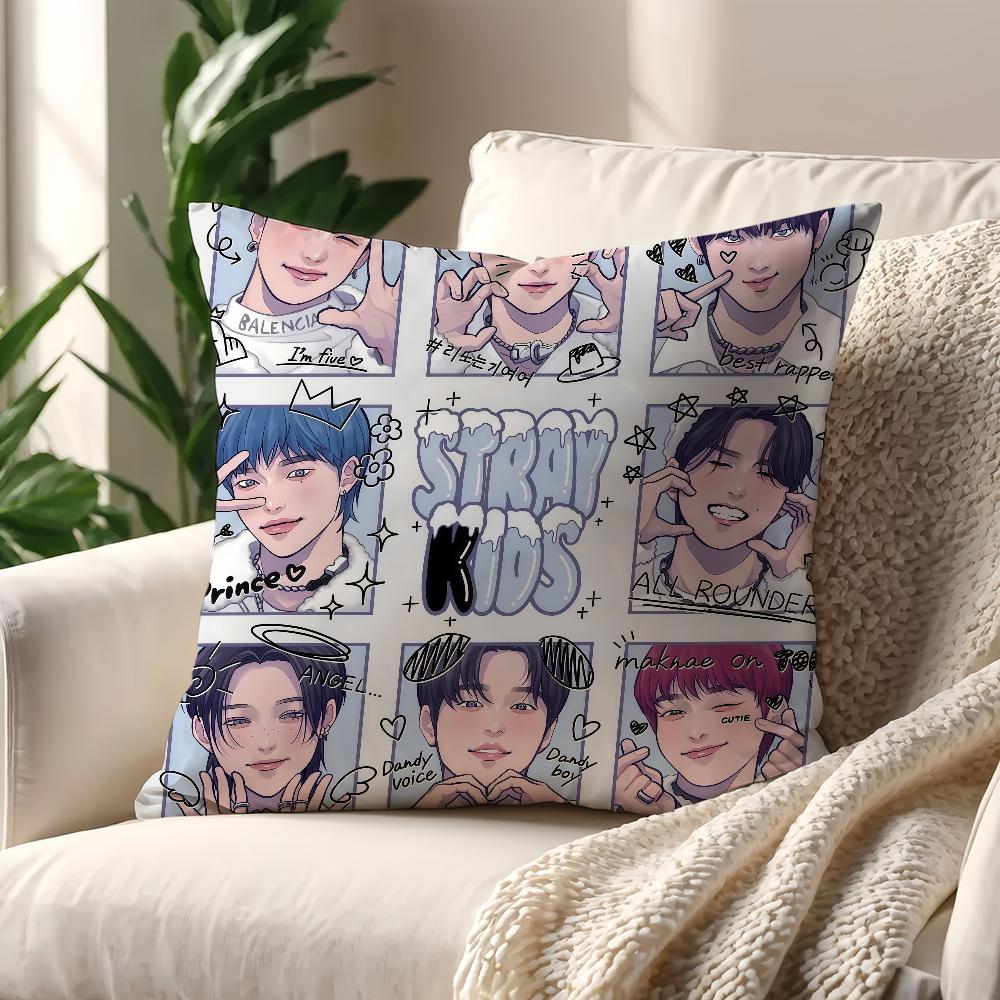 Kpop S-Skz-oo-S Cartoon cushion cover For Pillow Sofa Printing Decoration Room Home Office Coffee Shop Car Nordic Simplicity
