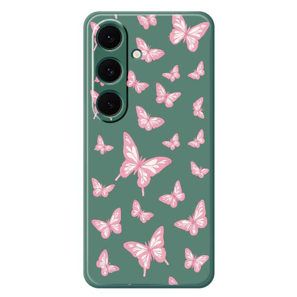 For Samsung Galaxy S24 FE Case Pink Butterflies Pattern Printing Straight Edge TPU Phone Back Cover