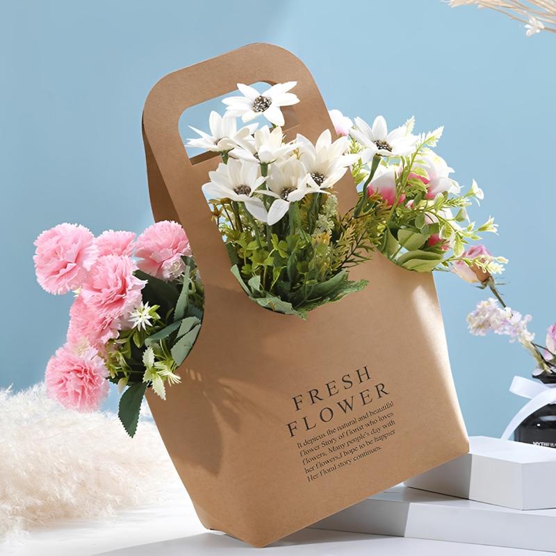 Foldable Waterproof Flower Bag Letter Box Kraft Paper Gift Bags 3Pcs Handbag