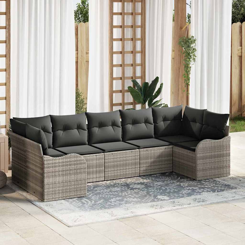 Garden Sofa Set with Storage 7 Piece Light Grey Poly Rattan