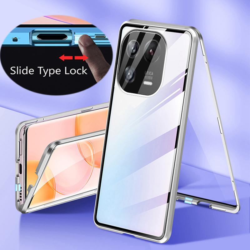 360 Metal Magnetic Case for XiaoMi Mi 11 14 Ultra 13T 11 14T 15 Pro 14 Civi Double-Sided Glass Transparent Snap Lock Phone Cover