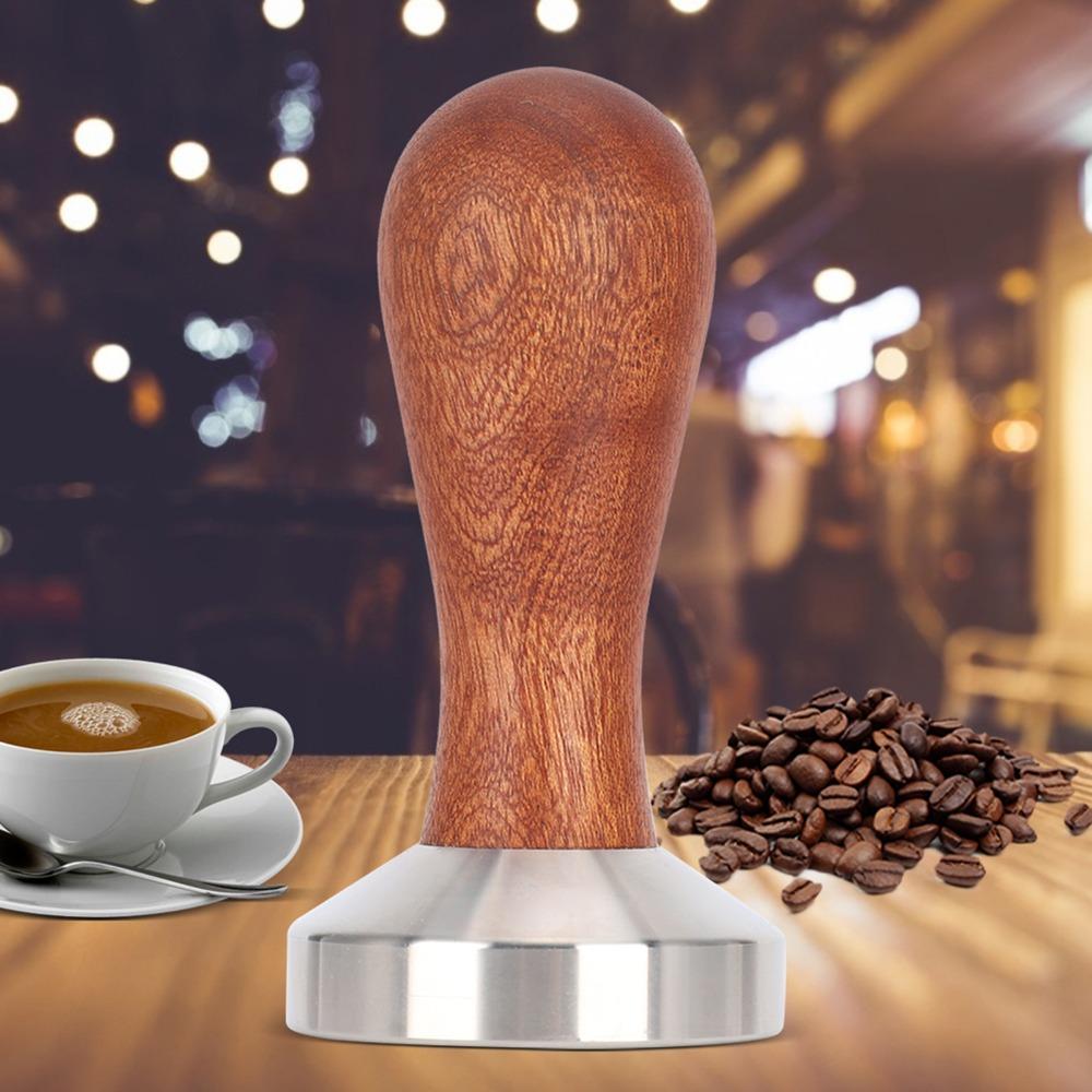 Wooden Handle Stainless Steel Coffee Tamper Flat Bottom Coffee Powder Pressing Tool  Coffee Making