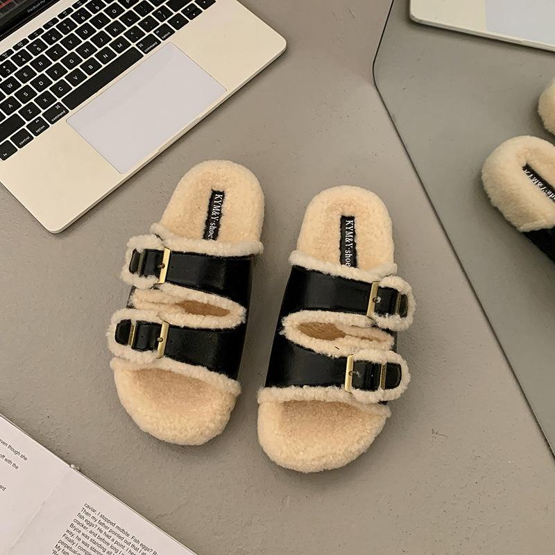 [Uncle Shoes] Birkenstock's new 2025 going out, fluffy cotton slippers, thick-soled fluffy slippers, women's outer wear retro home