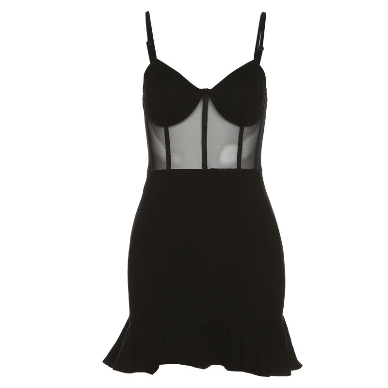 Dark Sexy Perspective Mesh Stitching Dress Summer Skirt