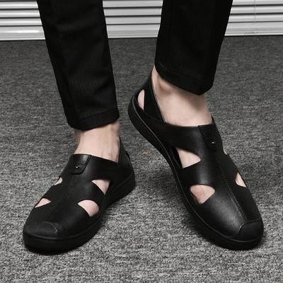 Brand Men's Fashion Cowhide Breathable Casual Headed Sandals Summer Outdoor Lightweight Hollow Soft Sole Casual Leather Shoes