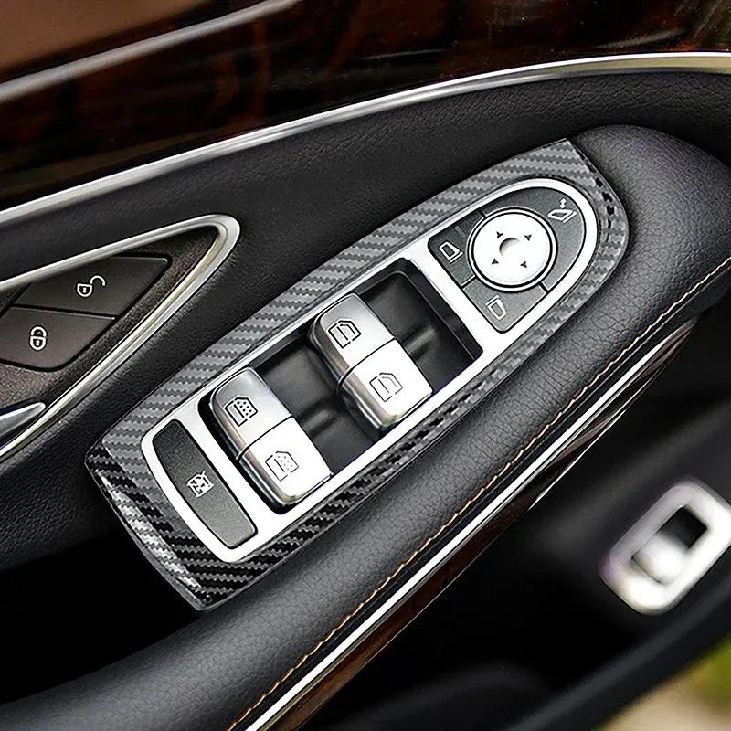 Door Window Lift Glass Panel Frame For Mercedes Benz S Class W222 2014- Carbon Pattern Trim Interior Car Accessories Sticker