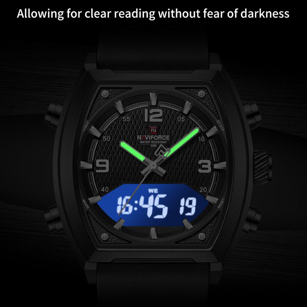 Naviforce Men's Quartz Digital Watch LCD Chronograph Date Luminous Hands 30m Waterproof Silica Strap Sports Outdoor Men's Wristwatch NF9242