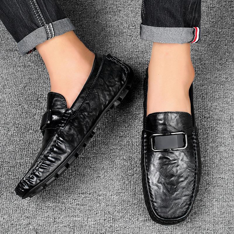 Fashionable Low Cut Men'S Bean Shoes Comfortable Slip-On Flat Driving Leather Shoes High-Quality Handmade Leather Casual Loafers
