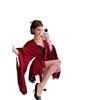 Robe rouge satinée à l'acide acétique premium pour femmes, taille à lacets, manches courtes larges et bouffantes, chemise de nuit moelleuse, robe de mariée pour le matin