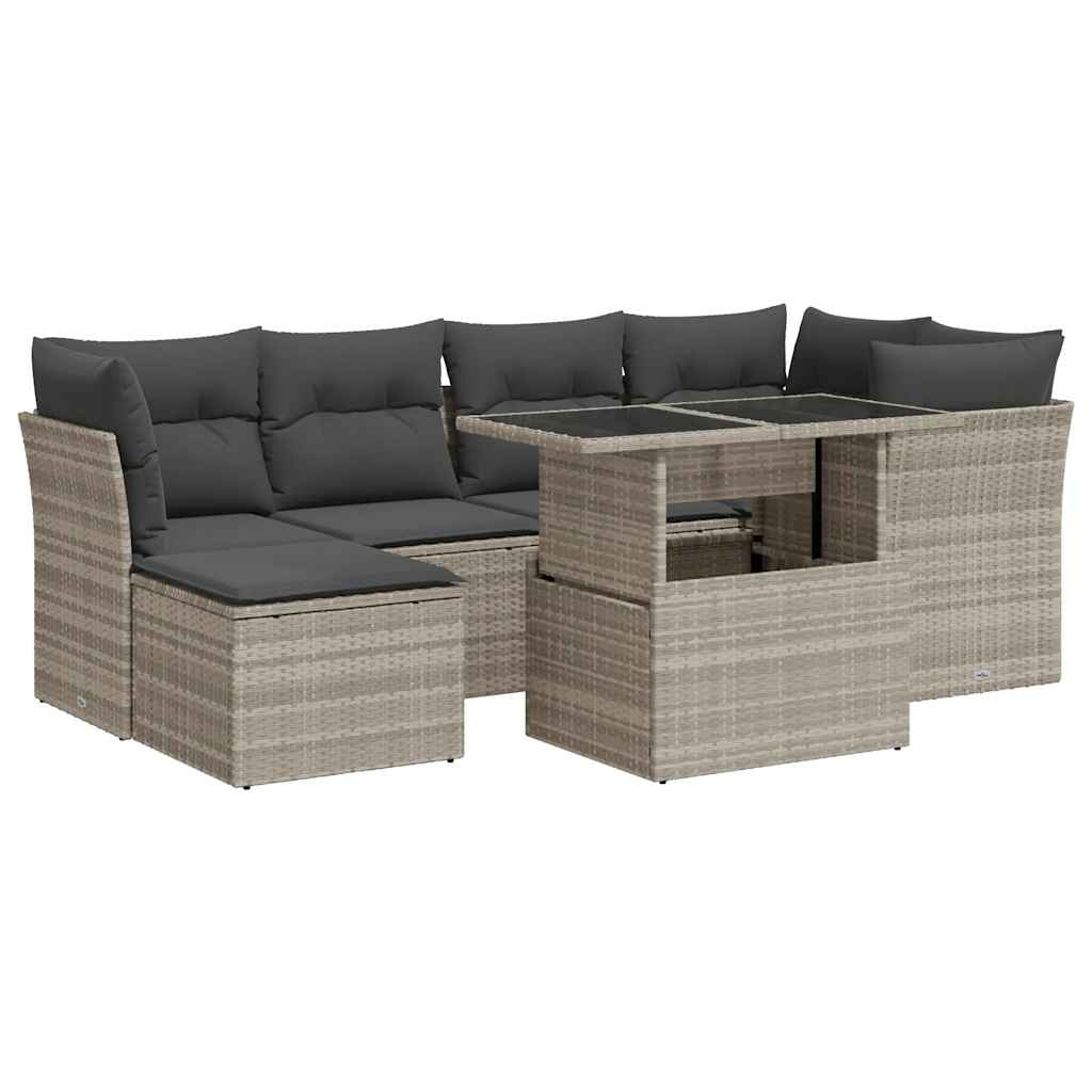 7 Piece Garden Sofa Set with Cushions Light Grey Poly Rattan