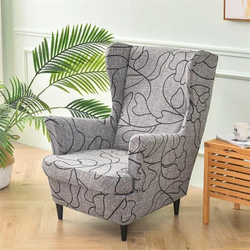 Floral Printed Wing Chair Cover Stretch Spandex Armchair Covers Nordic Removable Relax Sofa Slipcovers With Seat Cushion Covers