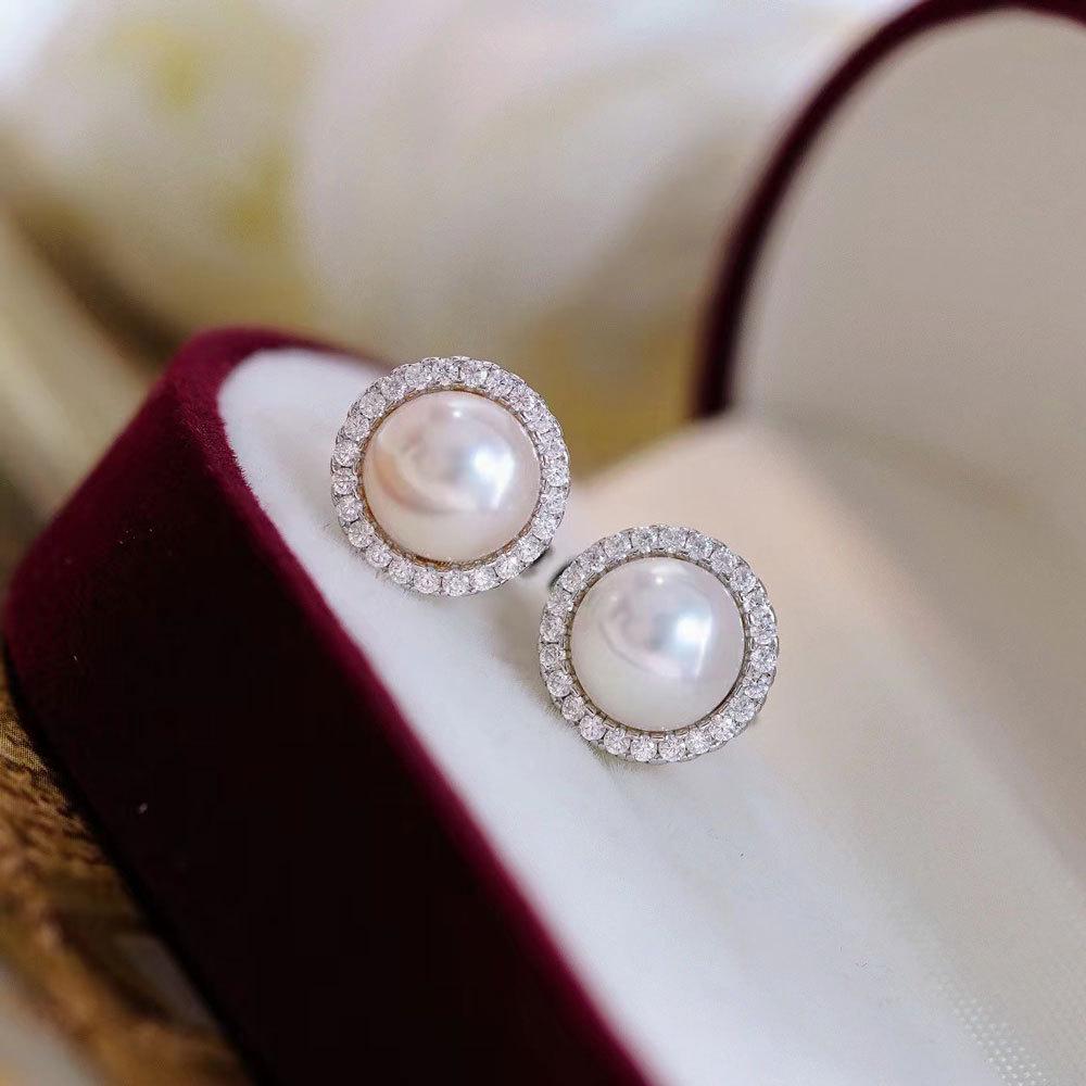 

S925 Sterling Silver Pearl Stud Earrings - Fashionable Jewelry with 8-9mm Round Pearls Silver Stud Earring Mount, No Pearl Included