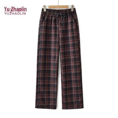 YUZHAOLIN Women's Plaid High-Waist Wide-Leg Pants