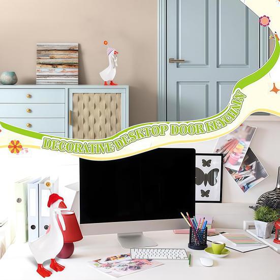 6/8 Stück Gänse-Statue Mini Strickmütze mit Verstellbarem Riemen Desktop Gans Häkelmütze Kopfbedeckung