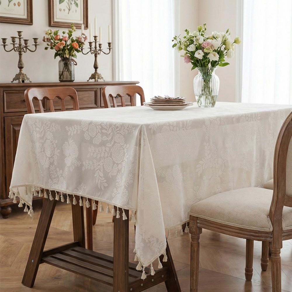 European Style Rectangular Tablecloth Heat Resistant Oil Resistant Embroidered Table Cloth Easy Clean Stain Resistant