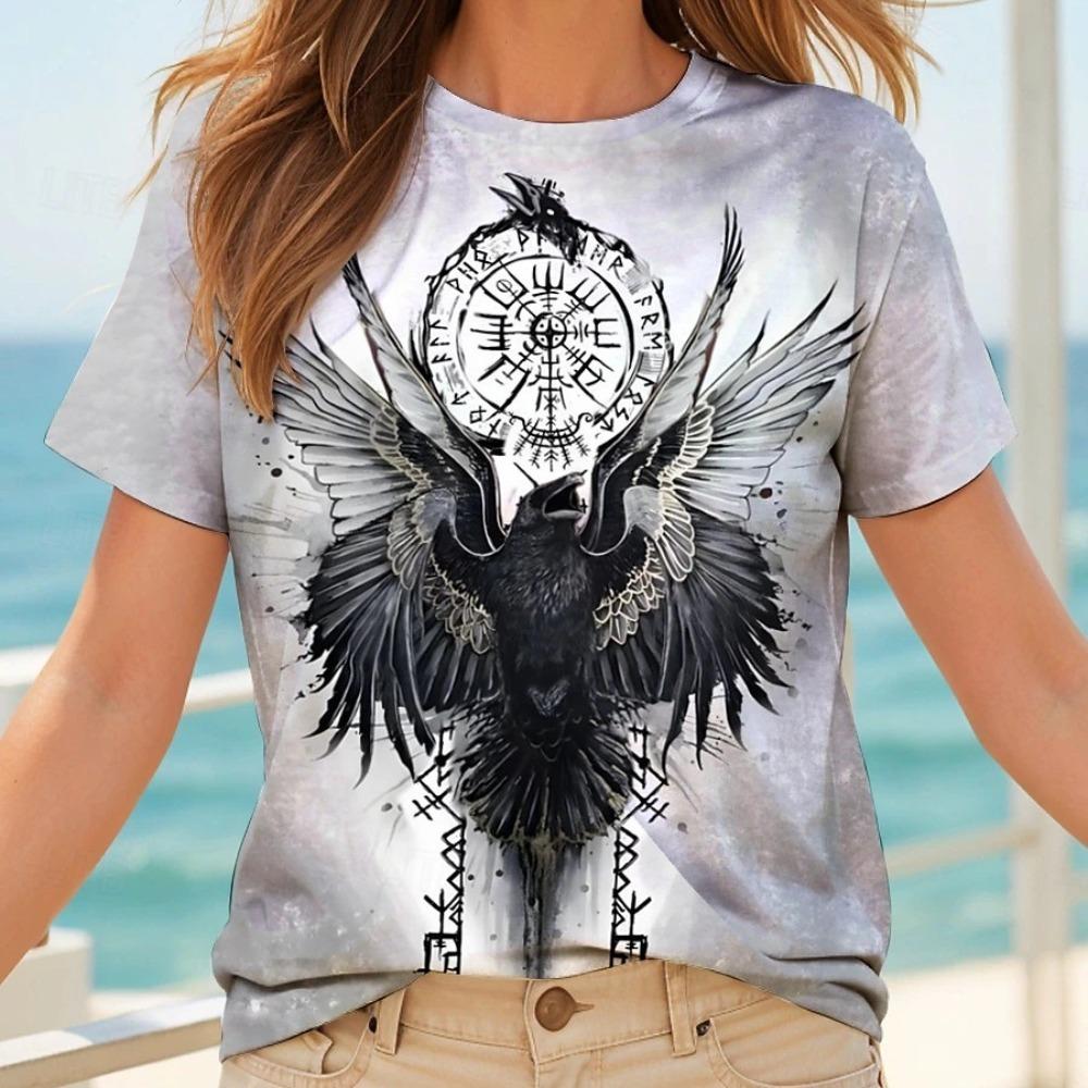 

Новая европейская и американская футболка с 3D-цифровой синей вставкой и принтом орла, женская, с круглым вырезом и коротким рукавом XS