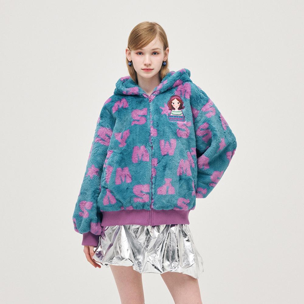 Youk Shim Won Color Fur Hooded Jumper F Luna