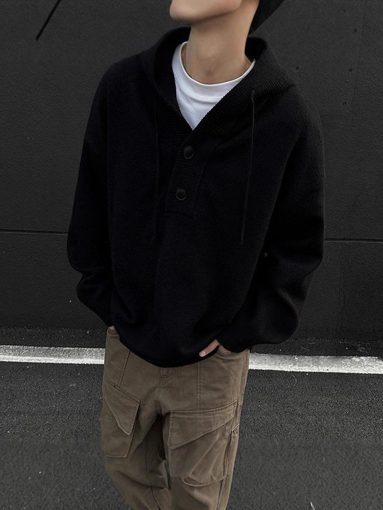 Men's Casual High-End Hooded Knit Sweater Coat - Autumn/Winter Collection