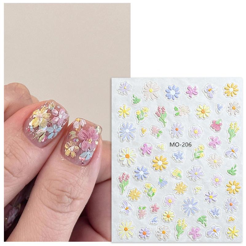 Frühlingsölmalerei Blume Nagelaufkleber 5D Relief Nagelkunst Aufkleber Decals Maniküre Charms Hochwertige Klebende Nagelaufkleber