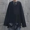Unisex Loose Fit Long Sleeve T-Shirt with Distressed Hem and Solid Color
