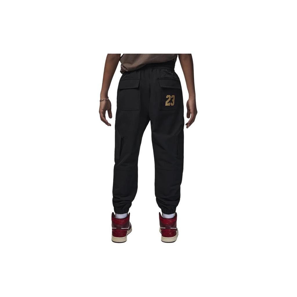 Jordan MJ Logo Čínského Nového Roku Vyšívané Šněrovací Ležérní Pletené Joggers s Manžetami Dětské Joggers Černé HJ8052-010