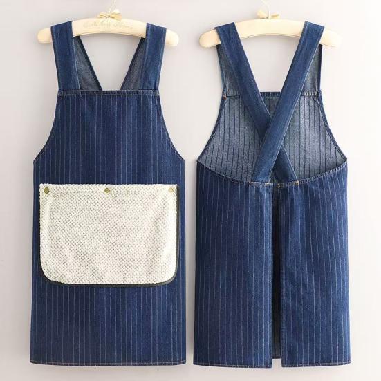 Yousheng Baking Apron Cross-Back Japanese Style Cotton Kitchen Apron with Two Pockets Adjustable Straps Cooking Gardening Apron