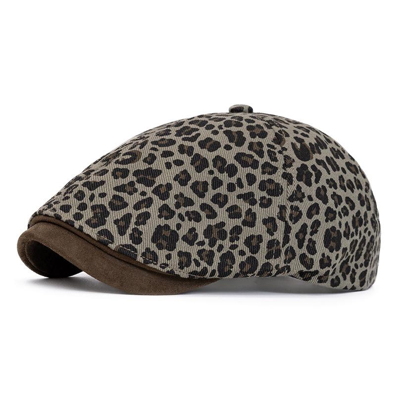 Vintage Leopard Print Forward Hat Women Beret Newsboy Hat Peaked Cap