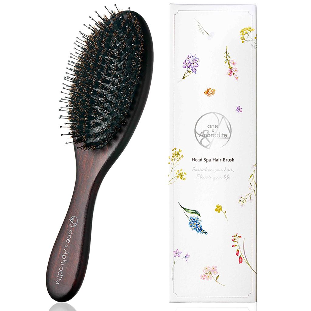 Head Spa Hair Brush Boar Bristle Brush Pig Bristle Brush Scalp Massage Promote Blood Circulation Curly Hair Static Electricity Prevention Silky Shiny
