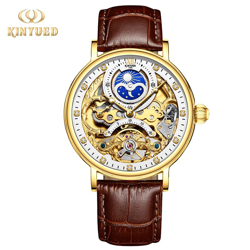 KINYUED Tourbillon Movement Men Watches Mechanical Automatic Wrist Watch Glass Waterproof Watch Stainless Steel China Round 14mm