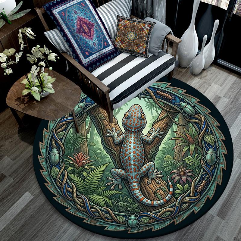Jungle Lizard Emblem Round Area Rug Under Office Chairs Bedroom Living Room Home Decor