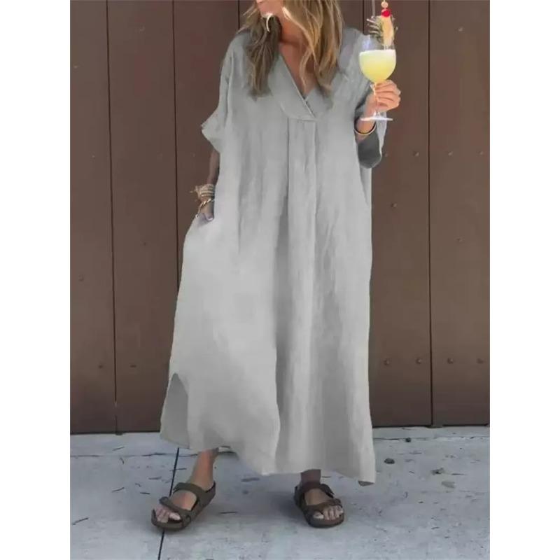 Damen Casual Kurzarm V-Ausschnitt Rabattkleid