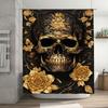 Skull Floral Shower Curtain Decor Home Bathroom Waterproof Washable Black Gold Vintage Artistic Wall Coverings Size Customizable