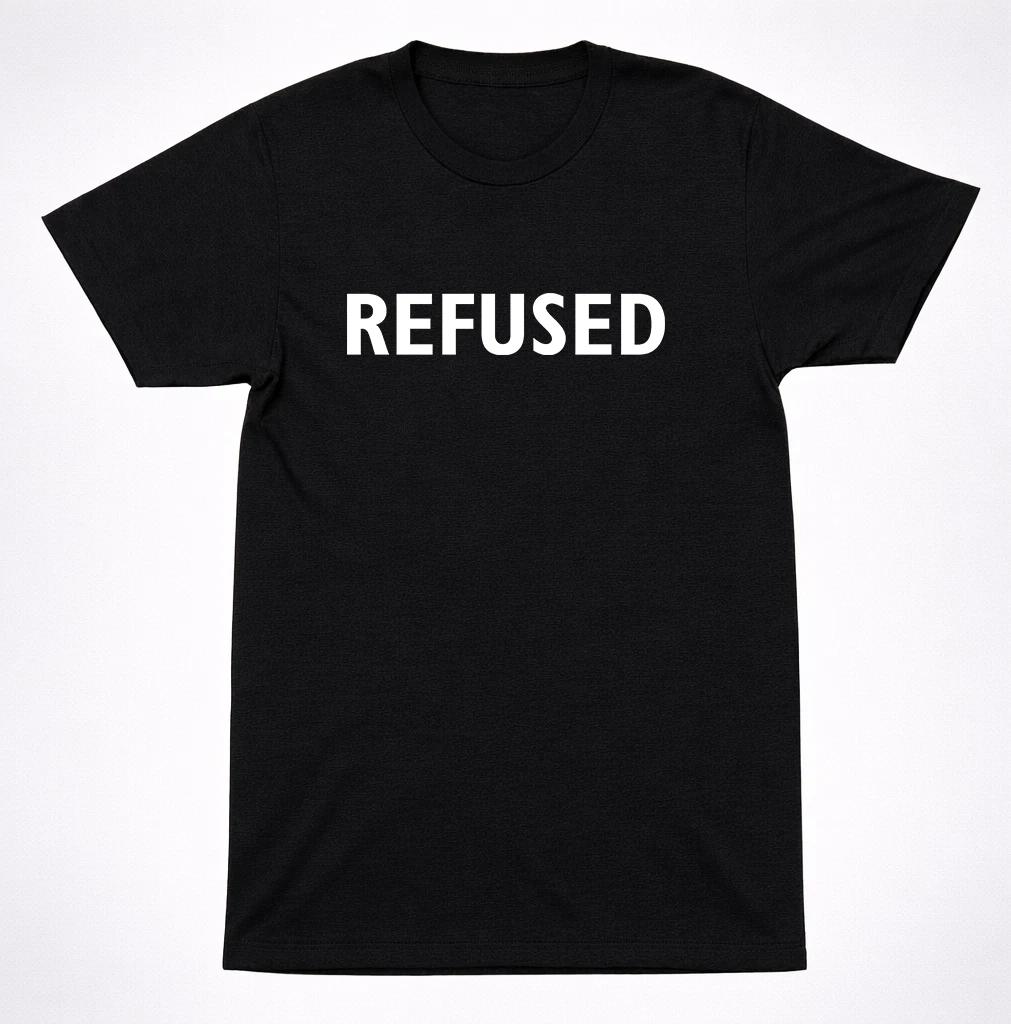 Refused Text Logo Black T-Shirt Minimal Hardcore Punk Band Name Graphic Tee S