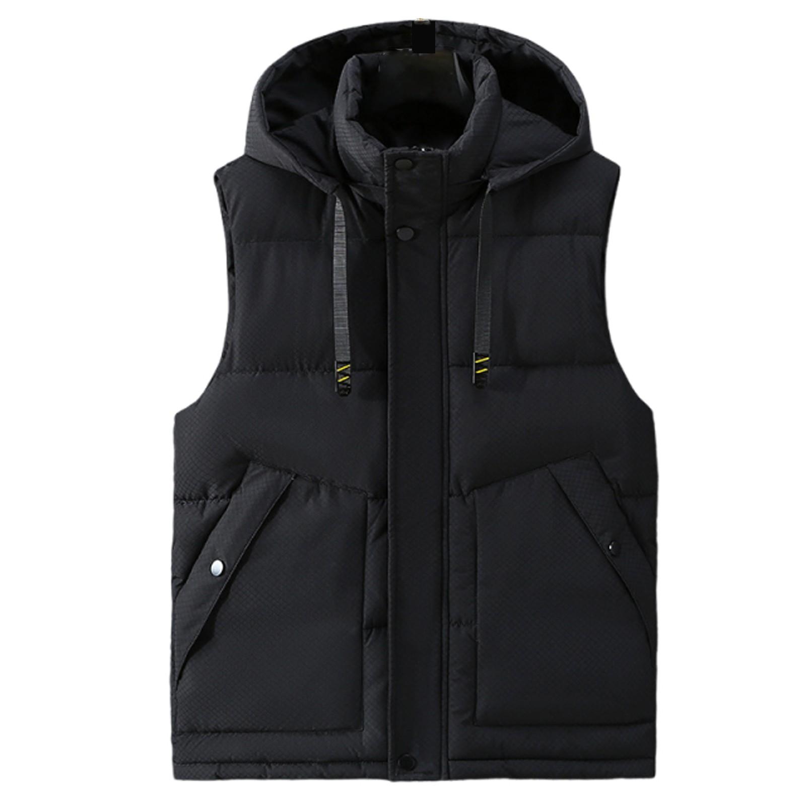 

Мужская зимняя трендовая одежда, свободный толстый пуховик из хлопка с застежкой-молнией, однотонный повседневный жилет с капюшоном XXL чёрный