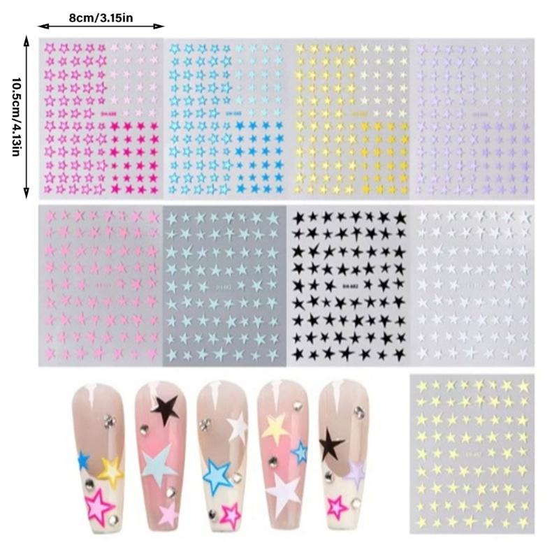 Star Nail Art Stickers French Nail Decals 3D Adhesive Star Designs Nail Decals Star Nail Art Decorations for Women Girls