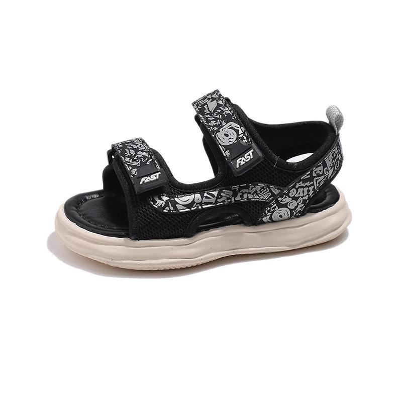 

Детские повседневные сандалии для мальчиков, спортивные сандалии для школьников и детей, модные с открытым носком, нескользящие летние туфли, мягкие 28 чёрный