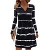 Women's Long-sleeved Casual Midi Dresses V-Neck Print  Casual Dress